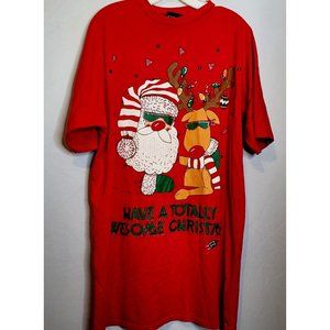 Vintage Christmas Tshirt Santa Reindeer Made in USA OSFA Kicks Red